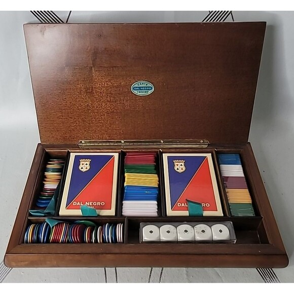 RARE Dal Negro Treviso - Playing Card Game Poker Set w/ Unique Enamel Top! - Picture 2 of 16